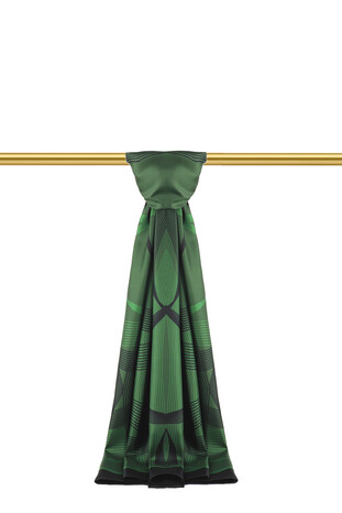 Emerald Turquoise Pattern Twill Silk Scarf - Thumbnail