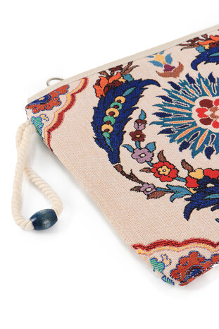 Feather Pattern Tapestry Clutch Bag - Thumbnail