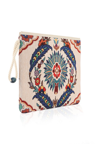 Feather Pattern Tapestry Clutch Bag - Thumbnail