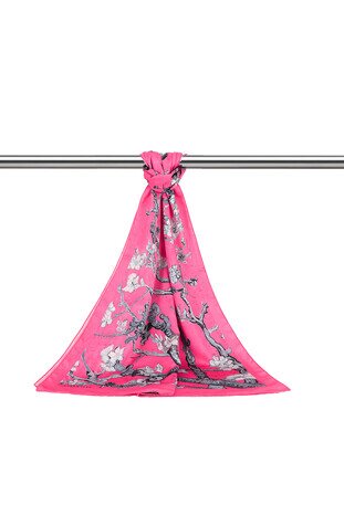 Fuchsia Almond Blossom Silky Foulard - Thumbnail