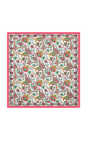 Fuchsia Floral Pattern Voile Silk Square Scarf - Thumbnail