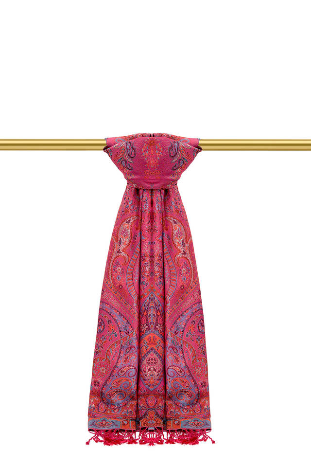 Fuchsia Jamawar Woven Silk Shawl 