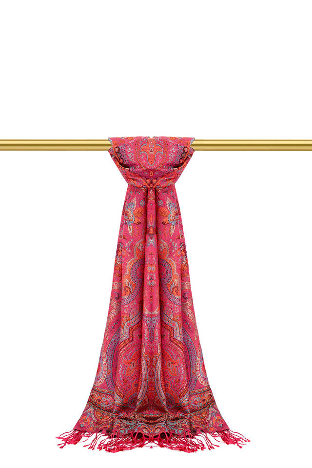 Fuchsia Jamawar Woven Silk Shawl - 1