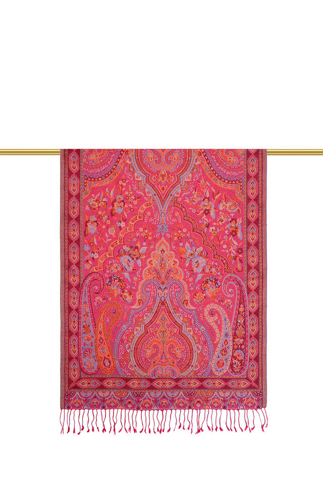 Fuchsia Jamawar Woven Silk Shawl - 2