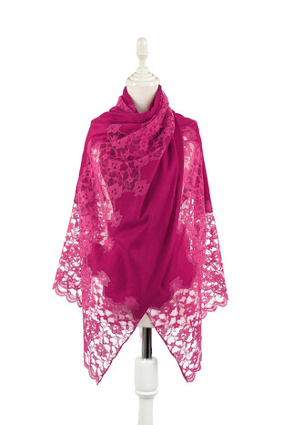 Fuchsia Lace Wool Shawl - Thumbnail