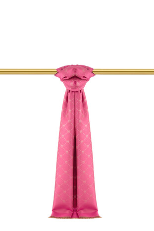 Fuchsia Monogram Pattern Jacquard Silk Scarf - Thumbnail