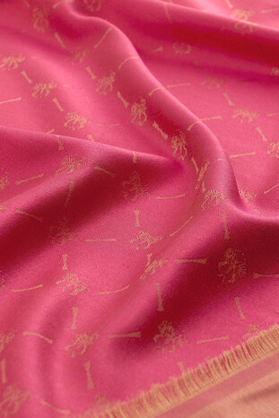 Fuchsia Monogram Pattern Jacquard Silk Scarf - Thumbnail