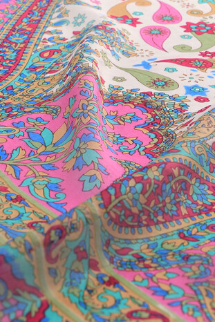 Fuchsia Patterned Indian Silk Scarf - Thumbnail