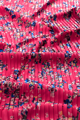 Fuchsia Patterned Pleated Scarf - Thumbnail