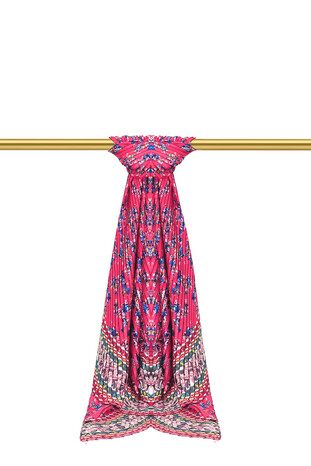 Fuchsia Patterned Pleated Scarf - Thumbnail