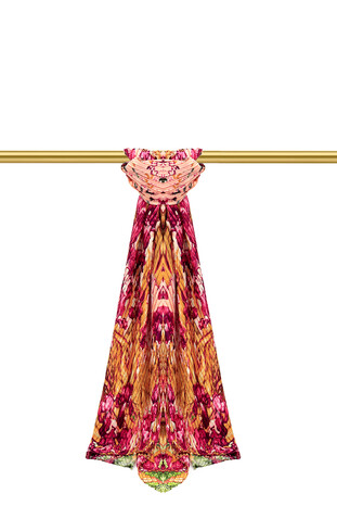 Fuchsia Patterned Pleated Scarf - Thumbnail