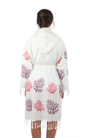 Fuchsia Purple Coral Pattern Bamboo Bathrobe - Thumbnail