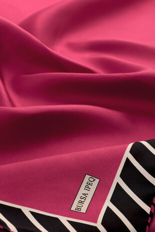 Fuchsia Stripe Pattern Twill Silk Square Scarf - Thumbnail