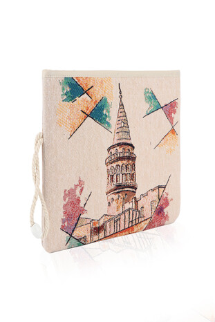 Galata Tower Pattern Tapestry Handbag - Thumbnail