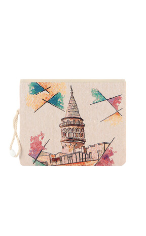 Galata Tower Pattern Tapestry Handbag - Thumbnail