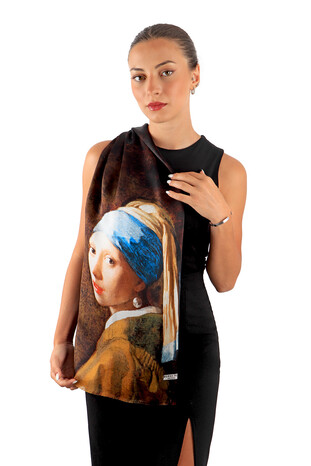 Girl With Black Pearl Earring Silk Painting Foulard - Thumbnail