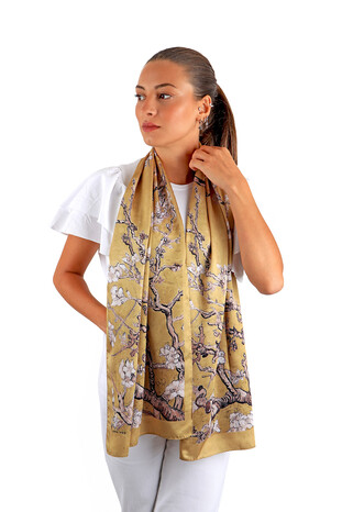 Gold Almond Blossom Silky Foulard - Thumbnail