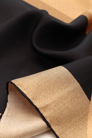 Gold Black Geometric Pattern Twill Silk Square Scarf - Thumbnail