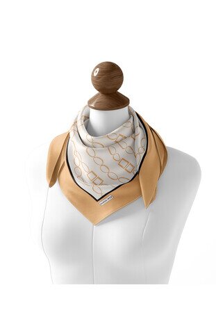 Gold Chain Pattern Twill Silk Square Scarf - Thumbnail