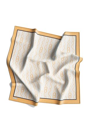 Gold Chain Pattern Twill Silk Square Scarf - Thumbnail