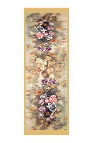 Gold Flower Pattern Silky Scarf - Thumbnail