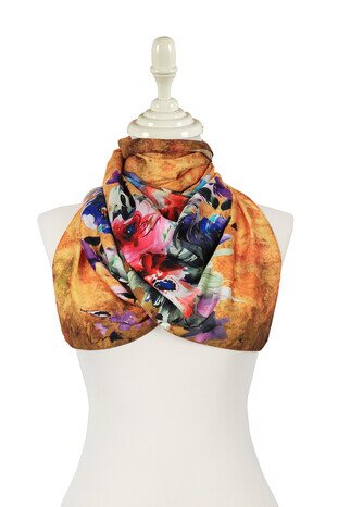 Gold Flower Silky Foulard - Thumbnail