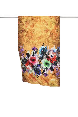 Gold Flower Silky Foulard - Thumbnail