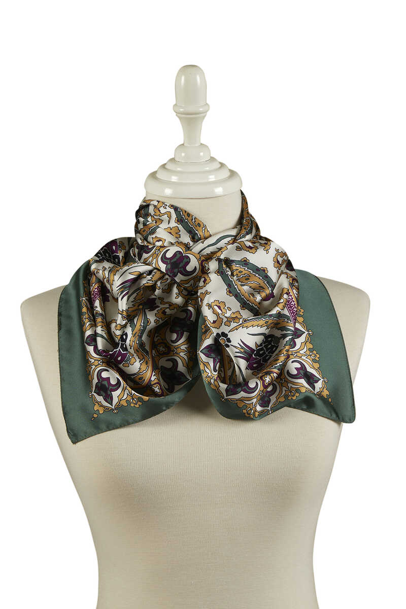 Gold Khaki Carnation Pattern Narrow Silky Foulard