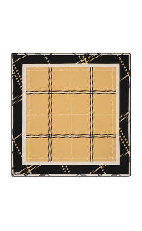 Gold Plaid Pattern Twill Silk Square Scarf - Thumbnail