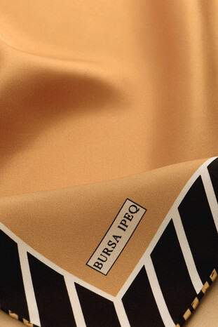 Gold Stripe Pattern Twill Silk Square Scarf - Thumbnail