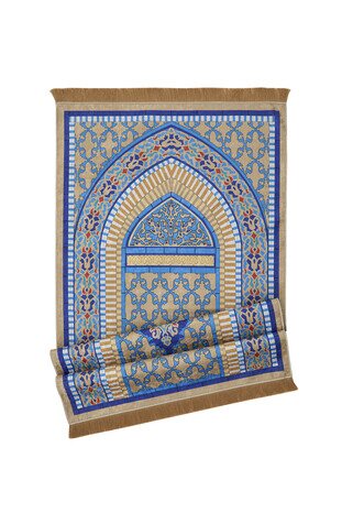 Gold Velvet Carpet Prayer Rug - Thumbnail