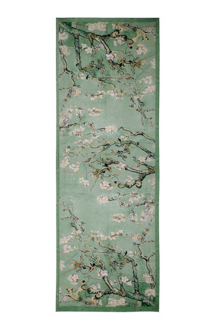 Grass Green Almond Blossom Pattern Voile Silk Scarf - Thumbnail