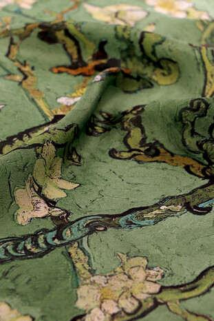 Grass Green Almond Blossom Silk Pocket Square - Thumbnail