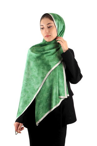 Grass Green Brush Pattern Silk Scarf - Thumbnail