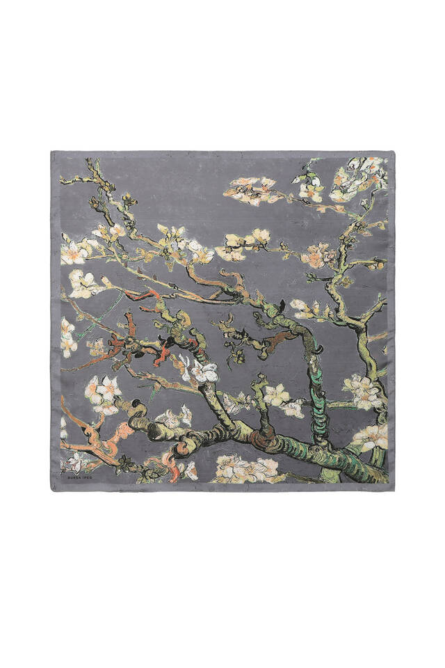 Gray Almond Blossom Pattern Silky Pocket Square - 1