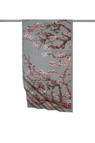 Gray Almond Blossom Silky Foulard - Thumbnail