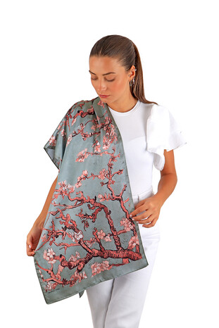 Gray Almond Blossom Silky Foulard - Thumbnail