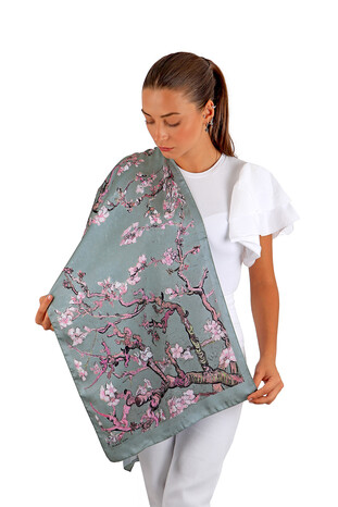 Gray Almond Blossom Silky Foulard - Thumbnail