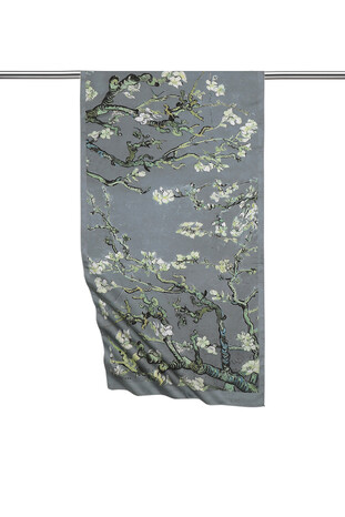 Gray Almond Blossom Silky Foulard - Thumbnail