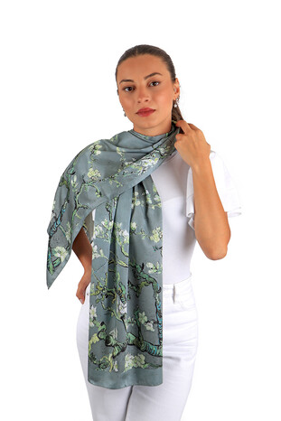 Gray Almond Blossom Silky Foulard - Thumbnail