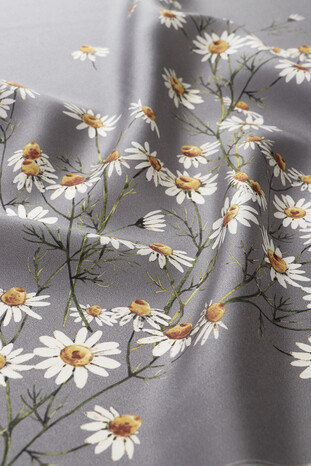 Gray Daisy Pattern Twill Silk Square Scarf - Thumbnail