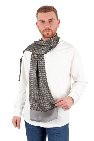 Gray Floral Pattern Men's Silk Foulard - Thumbnail