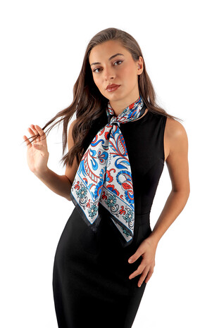 Gray Floral Pattern Voile Silk Square Scarf - Thumbnail