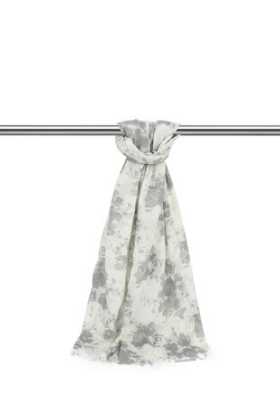 Gray Flower Crepe Scarf - Thumbnail