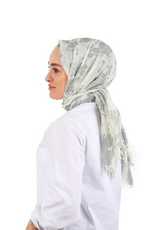 Gray Flower Crepe Scarf - Thumbnail