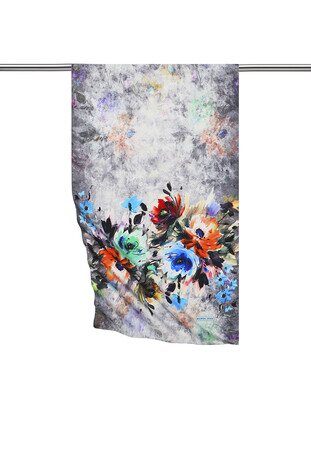 Gray Flower Silky Foulard - Thumbnail