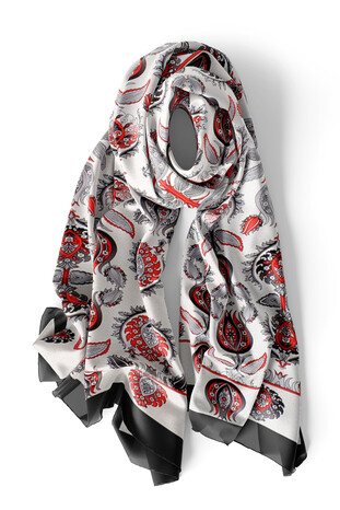 Gray Iznik Pattern Silk Foulard - Thumbnail