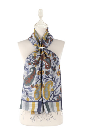 Gray Kani Pattern Silk Foulard - Thumbnail