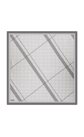 Gray Line Houndstooth Pattern Twill Silk Square Scarf - Thumbnail