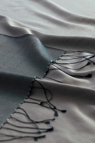 Gray Petrol Blue Reversible Silk Scarf - Thumbnail